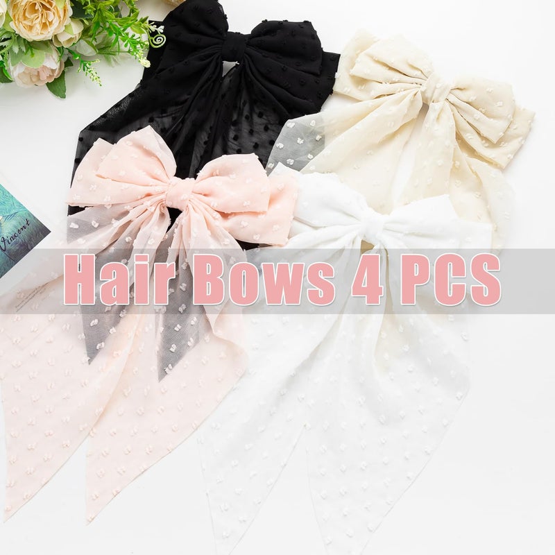 Seneeel Large Hair Bows 4 PCS - Cute Oversized Ribbon Bows for Women in Beige, Light Pink, White, Black - Hair Barrettes for Different Occasions - Image 4
