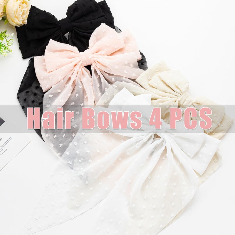 Seneeel Large Hair Bows 4 PCS - Cute Oversized Ribbon Bows for Women in Beige, Light Pink, White, Black - Hair Barrettes for Different Occasions - Image 3