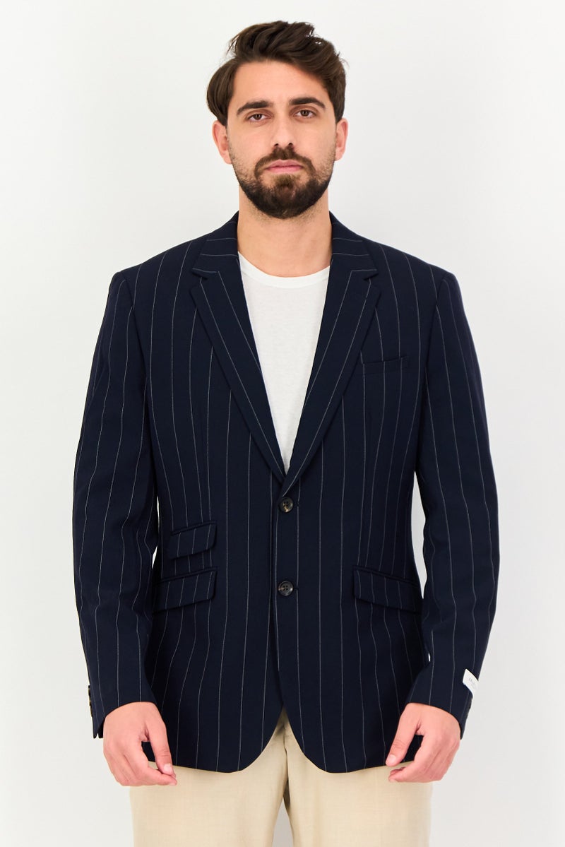 Selected Homme Men Regular Fit Stripe Semi Formal Blazer, Navy - Image 1