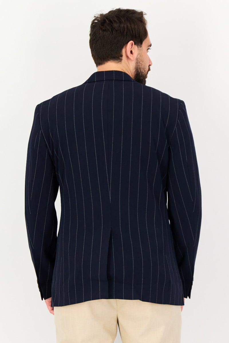 Selected Homme Men Regular Fit Stripe Semi Formal Blazer, Navy - Image 3