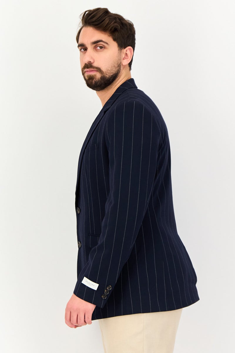 Selected Homme Men Regular Fit Stripe Semi Formal Blazer, Navy - Image 2