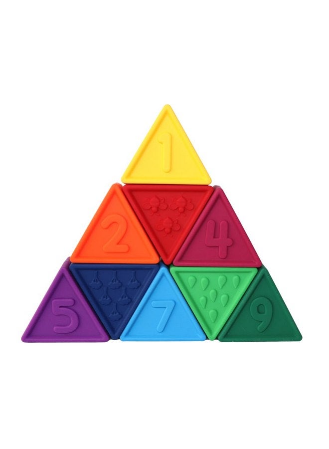 Jellystone Designs Triblox Rainbow, 9 Silicone Blocks with Numbers and Illustrations  - Image 1