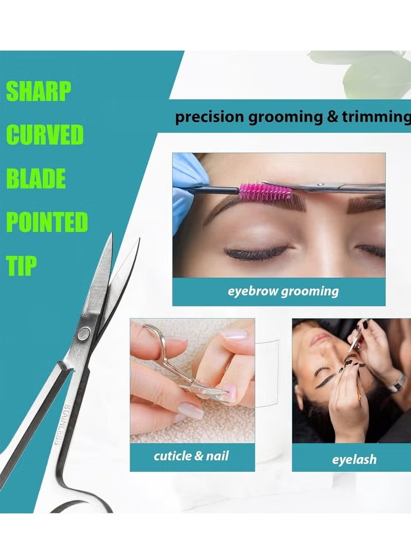 2PCS Small Facial Hair Grooming Scissors for Men and Women Eyebrow Nose Mustache Beard Eyelash and Ear Trimming Kit Curved and Rounded Safety Tip Clippers Silver - Image 4