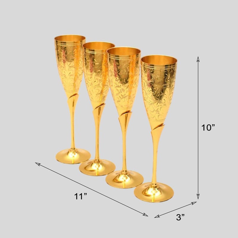 Tarang Arts Brass Gold Plated Wine Glass Set of 4 Goblets Glasses Set Decorative Wine Glasses for Home Decor Goblet Wine Glass Hotels Bars Best for Parties Gifting 10x11x3 Inch - Image 3
