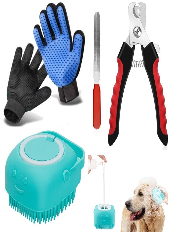 PETZLUV Dog & Cat Grooming Kit 4-in-1 – Pet Deshedding Glove, Bathing & Scrubber Glove, Nail Clippers with File & Rubber Brush, Professional Home Grooming Tools for Dogs, Cats, Puppies & Kittens - Image 1