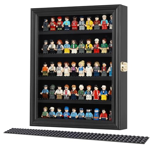 DisplayGifts Block Toy Minifigures Dimensions Display Case Thimble Wall Cabinet Shelves Compatible with Lego Minifigures Lockalbe UV Protection Door Black Frame - Image 2