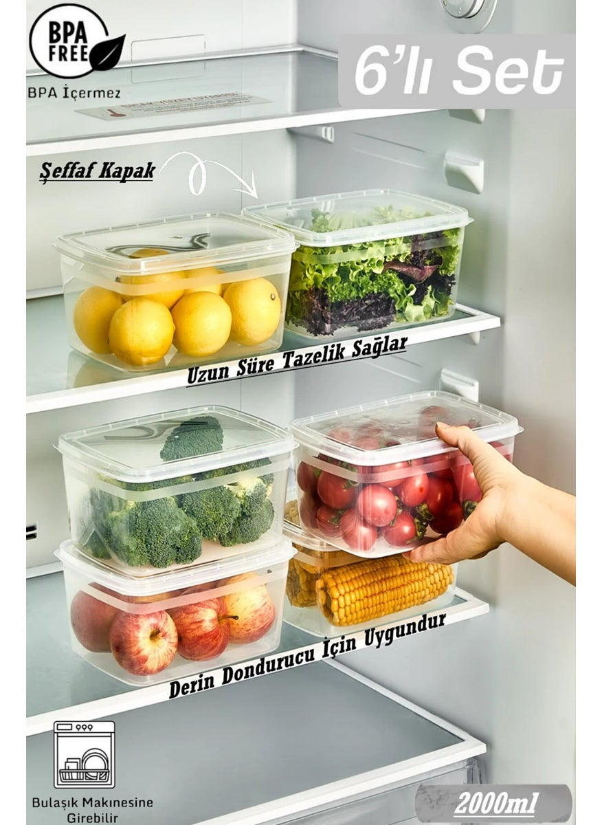 6 Pieces Huge 2 Lt Refrigerator Storage Container Freezer-Suitable Vegetable Box for Meat and Minced Meat