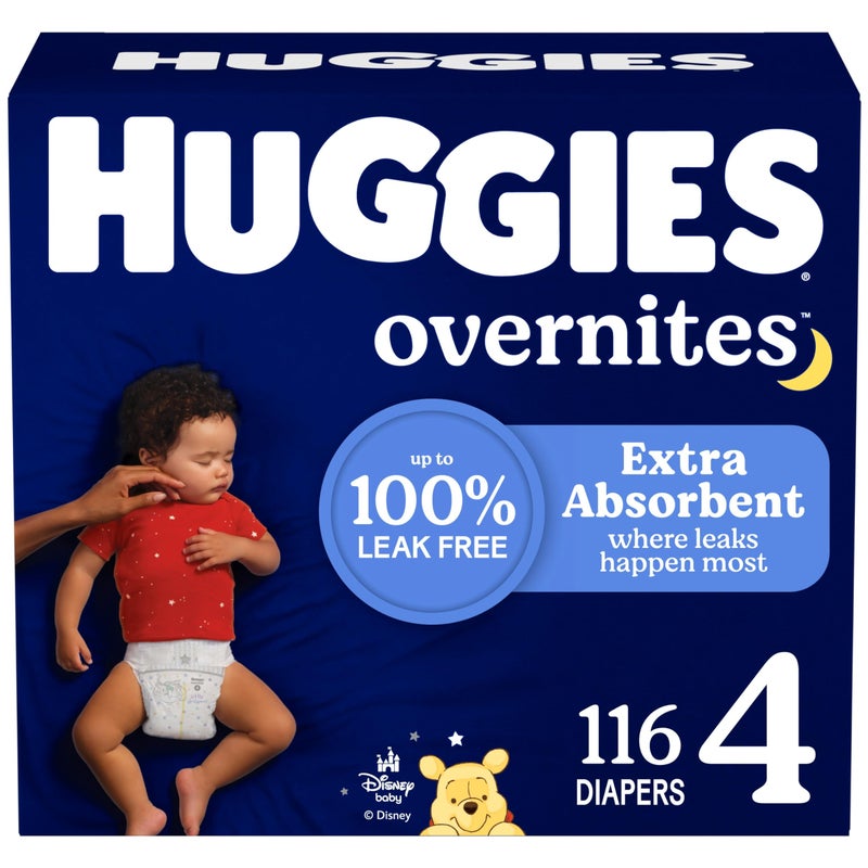 HUGGIES حفاضات هاجيز حجم 4 ليلية للأطفال حفاضات ليلية حجم 4 2237 رطل 116 قطعة عبوتين من 58 قد تختلف العبوة