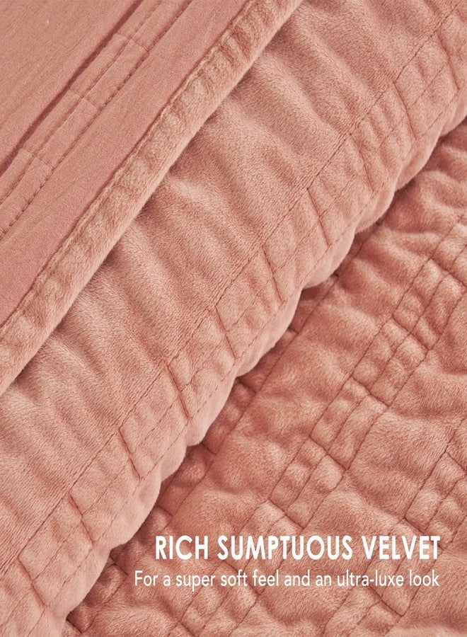 EVERGRACEHOME EVERGRACE Velvet Quilt Set King Size, Luxury Velvet Bedding, Ultra Soft Ruched Quilt Sets, Lightweight Velvet Comforter Set, Velvet Bedspread Coverlet Set with 2 Shams for All Season, Peachy Clay - Image 3