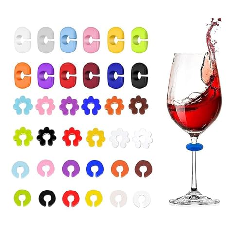 TuTuYa Wine Glass Charms, 36PCS Reusable Silicone Wine Glass Drink Markers, Glass Identifiers For Glass and Cups at Parties, Anniversary, Christmas,Carnivals, Banquets, Weddings,Graduated, food grade - Image 1