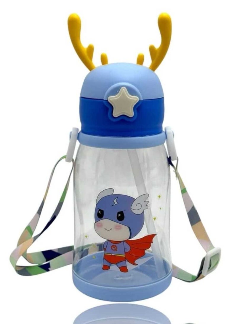 زجاجة مياه للاطفال اكريليك بطباعة كرتونية وبقرن غزال كبير، محمولة مضادة للكسر مع شفاطة وحزام تستخدم في الانشطة الخارجية والتخييم، والمدرسة والرحلات ,صحيه (متعددة الالوان)-( متعدده الاشكال ) - Image 5