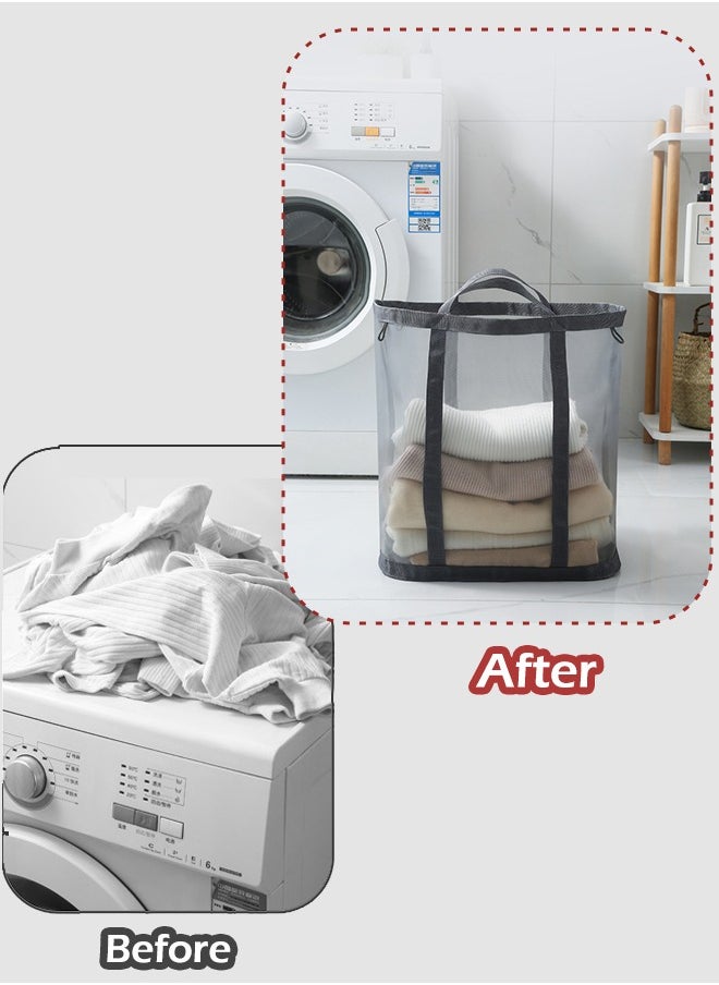 Generic - Laundry Basket, Mesh Lightweight Laundry Basket with Durable Handles, with Sides Pockets for Dorm,Home,Travel & Camping,Beach bag - Image 1