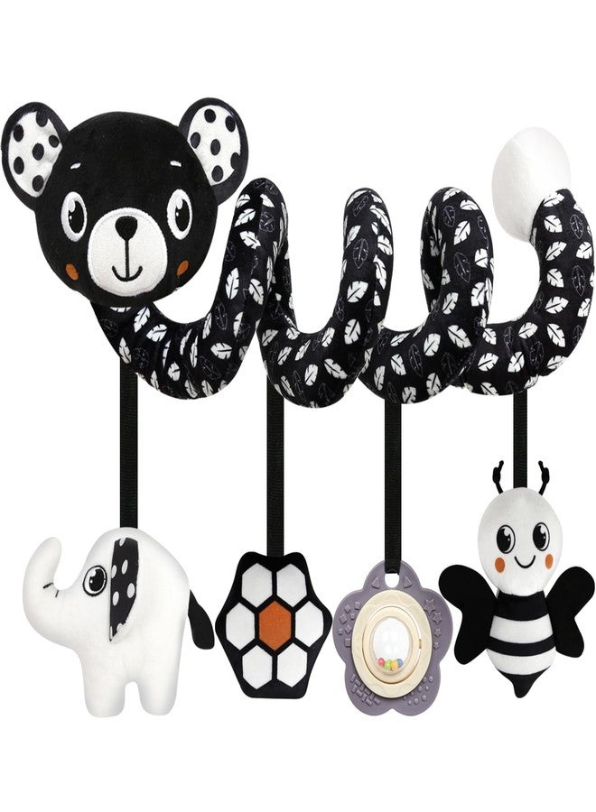 GKDOMS Baby Carseat Toy Black & White Rattle Spiral Hanging Activity Stroller Toy for Newborns Boys and Girls - Bear - Image 1