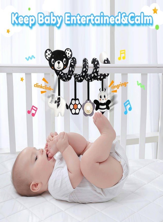 GKDOMS Baby Carseat Toy Black & White Rattle Spiral Hanging Activity Stroller Toy for Newborns Boys and Girls - Bear - Image 4