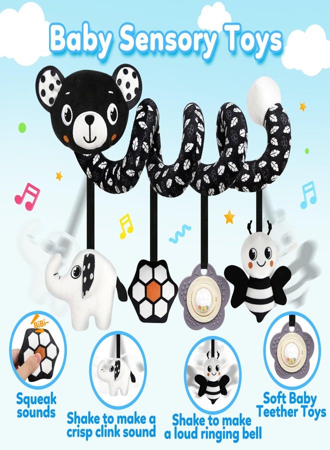 GKDOMS Baby Carseat Toy Black & White Rattle Spiral Hanging Activity Stroller Toy for Newborns Boys and Girls - Bear - Image 2