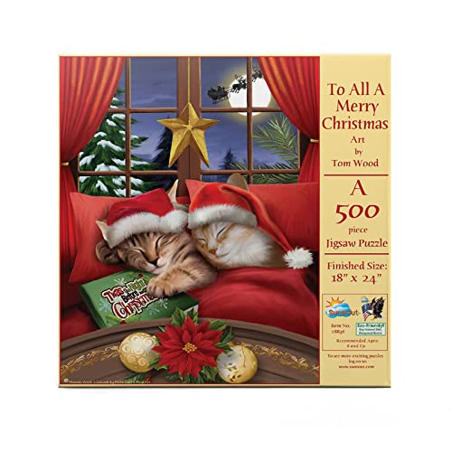 SUNSOUT INC to All a Merry Christmas 500 pc Jigsaw Puzzle by Artist Tom Wood Finished Size 18 x 24 Christmas MPN 28836 - Image 1