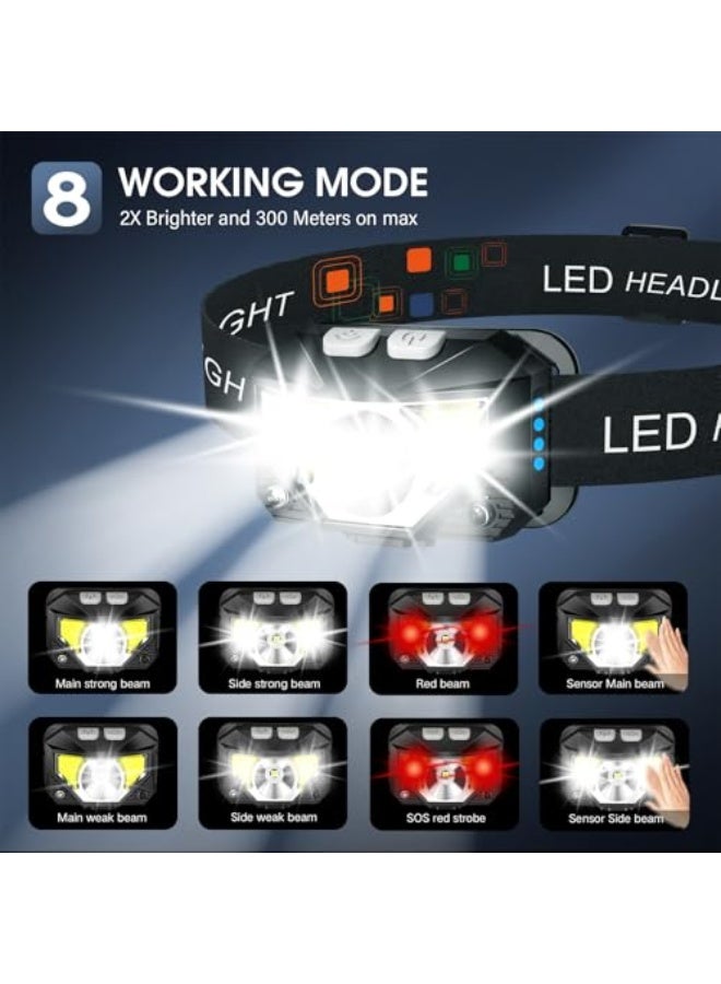 Headlamp Flashlight, 1200 Lumen Ultra-Light Bright LED Rechargeable Headlight with White Red Light,2-Pack Waterproof Motion Sensor Head Lamp,8 Mode for Outdoor Camping Running Hiking Fishing - Image 4