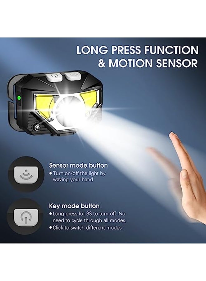 Headlamp Flashlight, 1200 Lumen Ultra-Light Bright LED Rechargeable Headlight with White Red Light,2-Pack Waterproof Motion Sensor Head Lamp,8 Mode for Outdoor Camping Running Hiking Fishing - Image 3