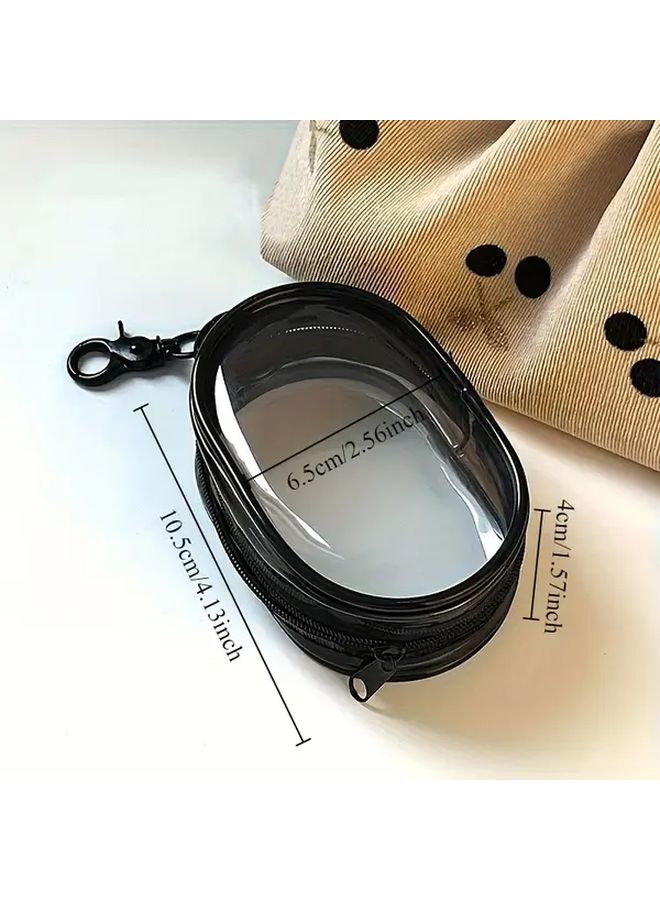 White Compact Transparent Zipper Pouch Organizer For Headphones Cables With Keychain Attachment - Image 3