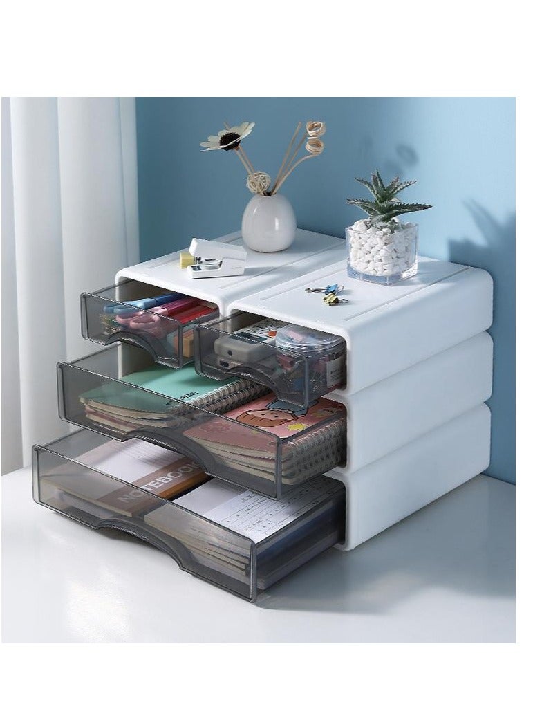 Golden Beautiful Useful Youthful Desk Organizer,4 Pack Tabletop Organizer Drawers, Clear Stackable Storage Box, Desktop Drawer for Office, Home, Bathroom, Stationery Makeup Skincare Organiser(2 pcs  S codes plus 2 pcs L codes)  - Image 1
