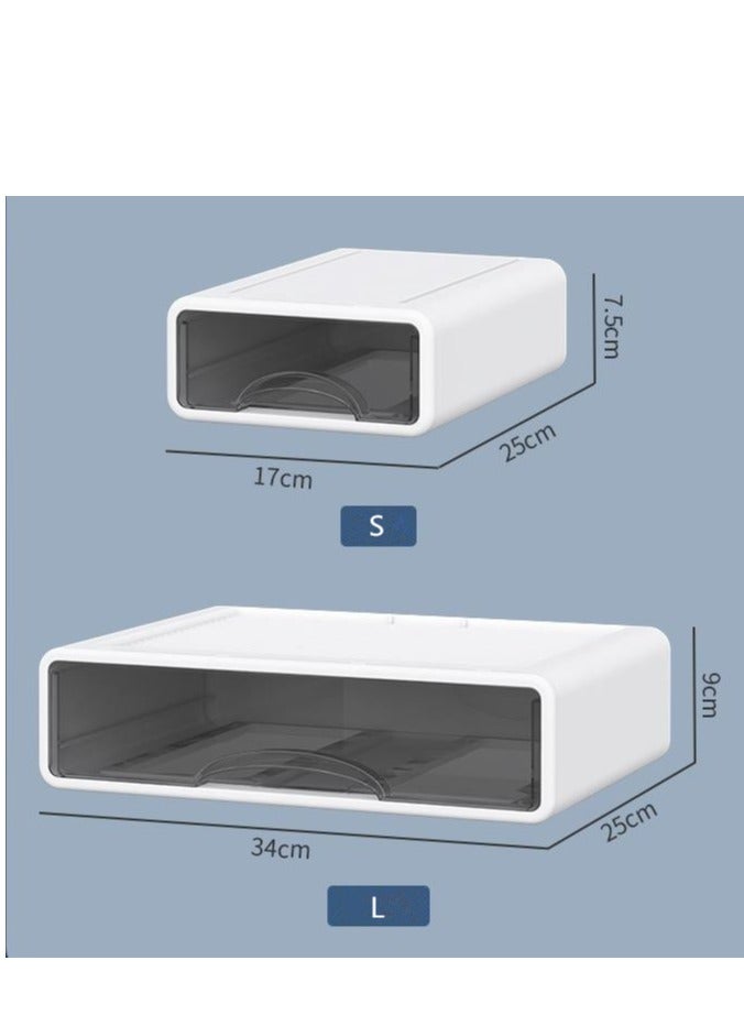 Golden Beautiful Useful Youthful Desk Organizer,4 Pack Tabletop Organizer Drawers, Clear Stackable Storage Box, Desktop Drawer for Office, Home, Bathroom, Stationery Makeup Skincare Organiser(2 pcs  S codes plus 2 pcs L codes)  - Image 2