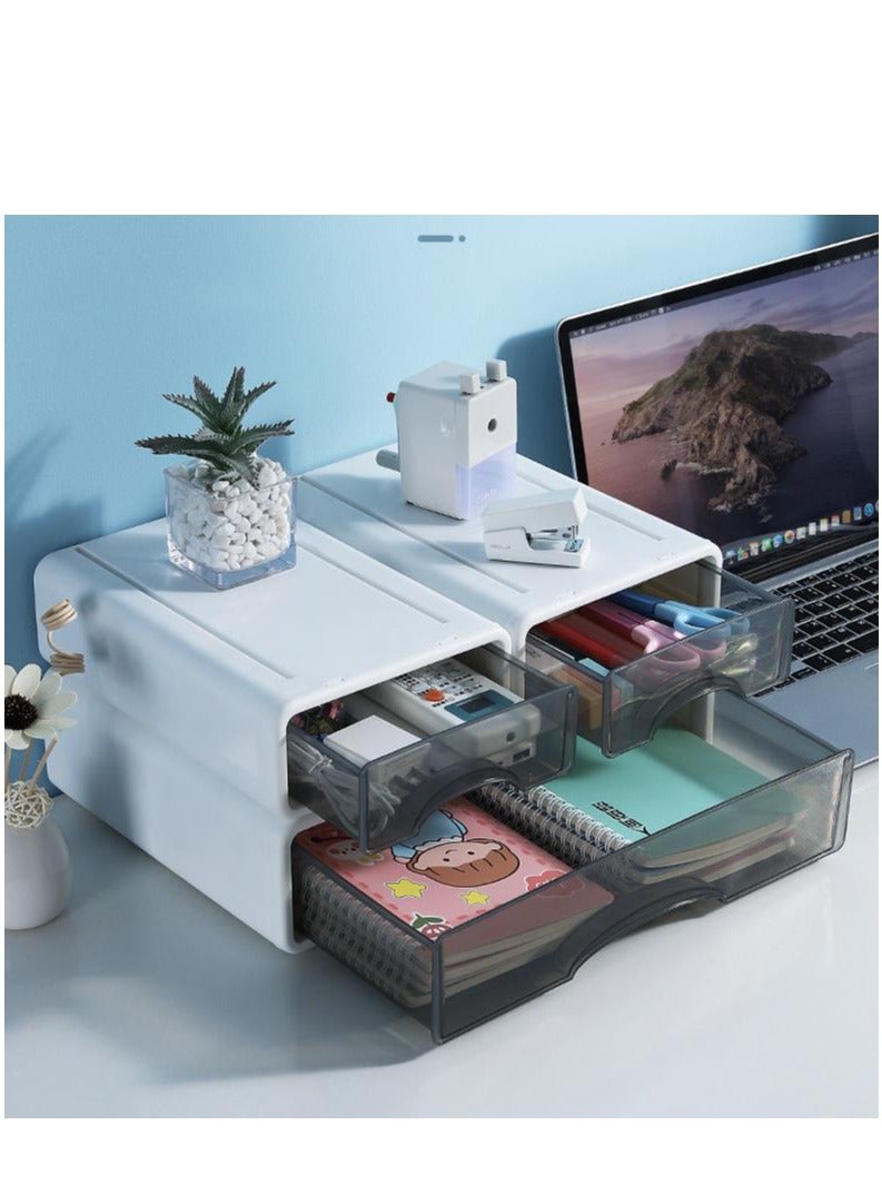 Golden Beautiful Useful Youthful Desk Organizer,4 Pack Tabletop Organizer Drawers, Clear Stackable Storage Box, Desktop Drawer for Office, Home, Bathroom, Stationery Makeup Skincare Organiser(2 pcs  S codes plus 2 pcs L codes)  - Image 5