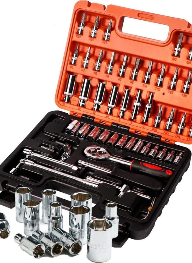 GGOOT Spanners 53 Pcs Car Repair Hardware Tool, Multifunctional Wrenches Chrome Vanadium Steel Auto Ratchet Sleeve Tool Box Set for Repair Automobile Truck Bike Motorcycle Tractor Tools  - Image 1