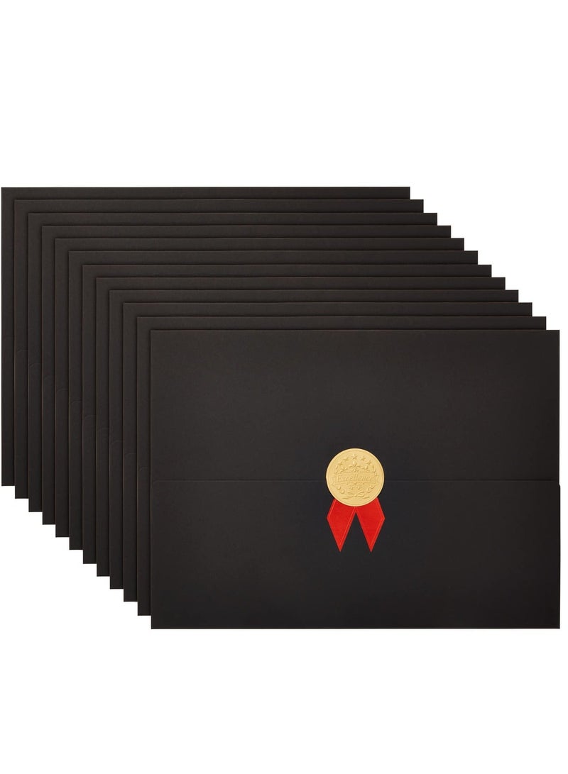 SYOSI مجموعة من 12 حامل شهادة ثلاثي الطي باللون الأسود لوثائق بحجم 8.5 × 11 بوصة، مجلد جوائز التخرج، غلاف الشهادة 13 × 9 بوصة - Image 1