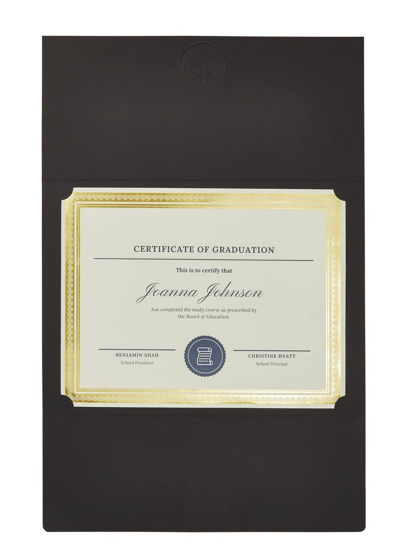 SYOSI مجموعة من 12 حامل شهادة ثلاثي الطي باللون الأسود لوثائق بحجم 8.5 × 11 بوصة، مجلد جوائز التخرج، غلاف الشهادة 13 × 9 بوصة - Image 5