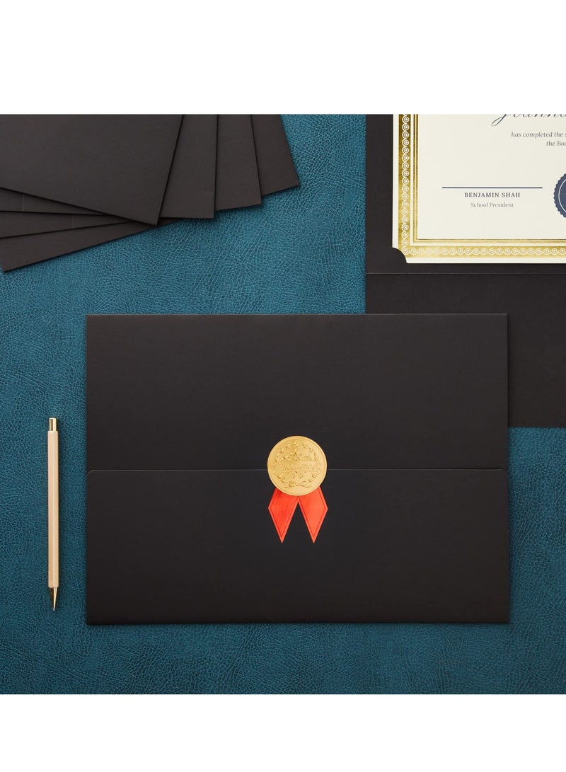 SYOSI مجموعة من 12 حامل شهادة ثلاثي الطي باللون الأسود لوثائق بحجم 8.5 × 11 بوصة، مجلد جوائز التخرج، غلاف الشهادة 13 × 9 بوصة - Image 2