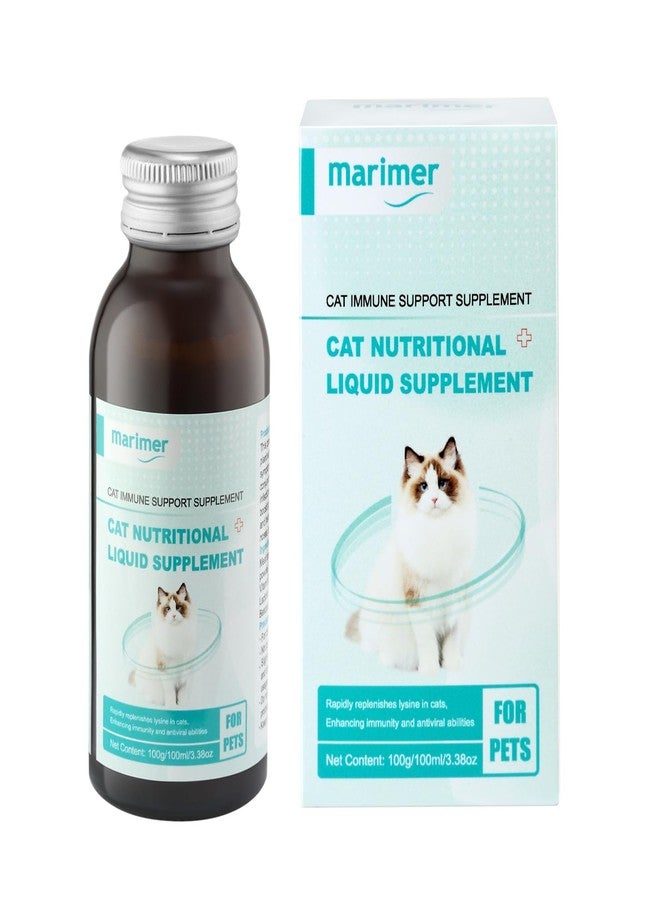 MARIMER Cat Immune Support Supplement, Nutritional Liquid with L-Lysine and Astragalus, Enhances Immunity and Relieves Herpes Symptoms, 3.38oz (100ml) for Cats of All Ages - Image 1