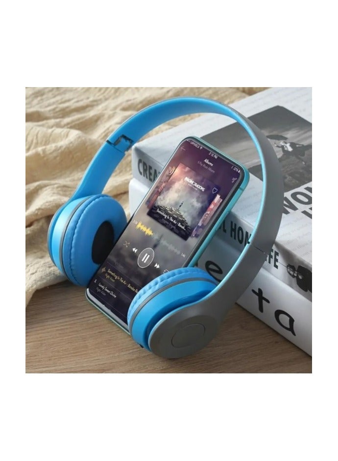 سماعة رأس لاسلكية P47 القابلة للطي – جودة صوت استثنائية، بلوتوث ومدخل 3.5 مم -ازرق - Image 5