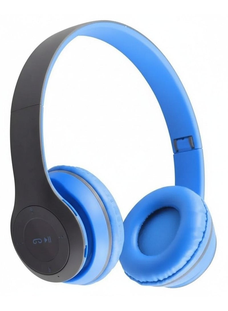 سماعة رأس لاسلكية P47 القابلة للطي – جودة صوت استثنائية، بلوتوث ومدخل 3.5 مم -ازرق - Image 1