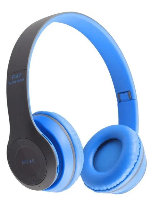 P47 Wireless Foldable Headset – Exceptional Sound Quality, Bluetooth and 3.5mm Jack - blue