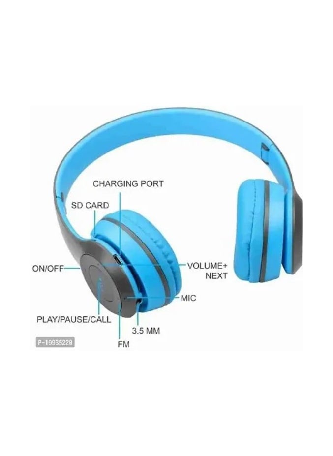 P47 Wireless Foldable Headset – Exceptional Sound Quality, Bluetooth and 3.5mm Jack - blue
