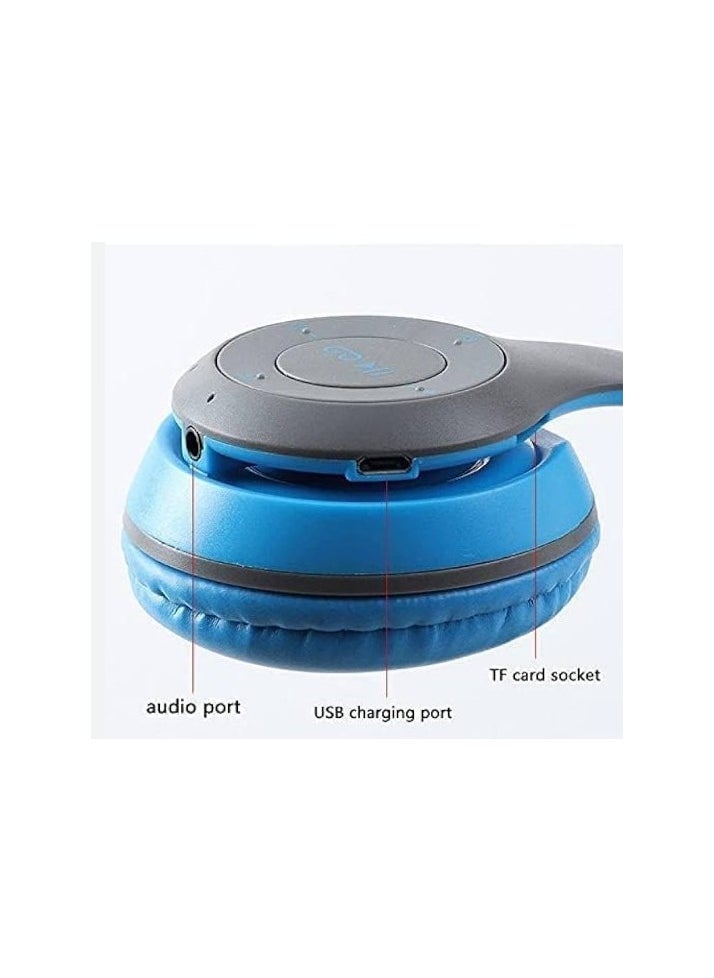 P47 Wireless Foldable Headset – Exceptional Sound Quality, Bluetooth and 3.5mm Jack - blue