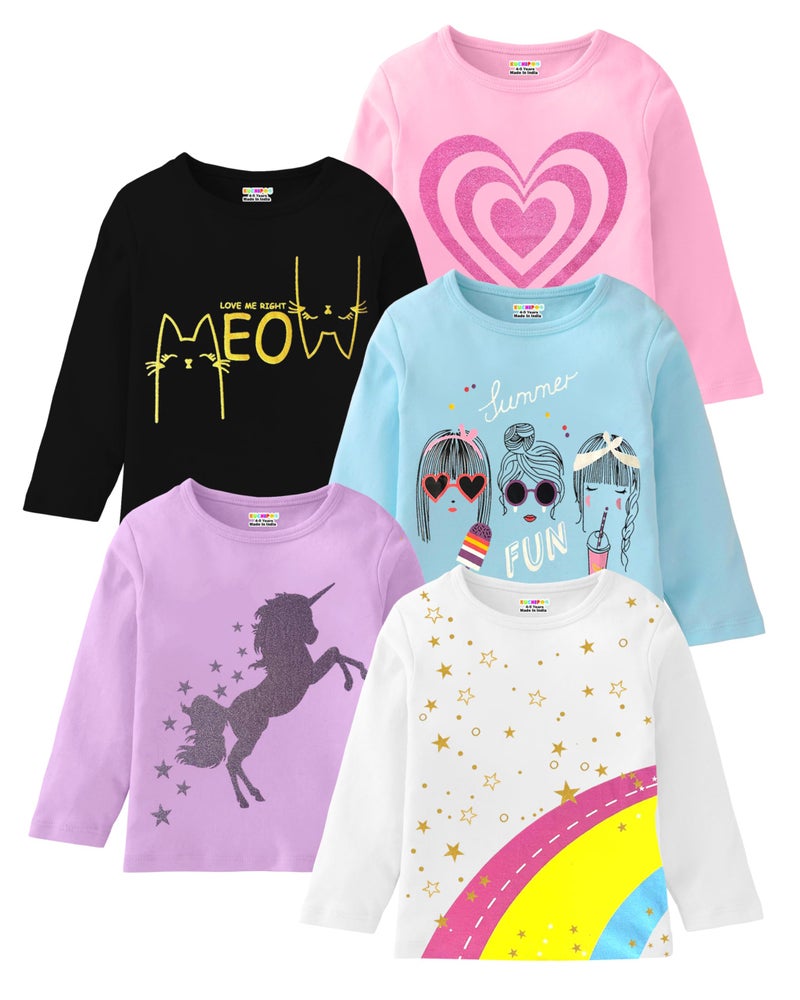 Kuchipoo Girls Regular Fit Full Sleeves Cotton T-Shirts (KUC-TSHRT-458, 13-14 Years, Multi-Colored) - Image 1