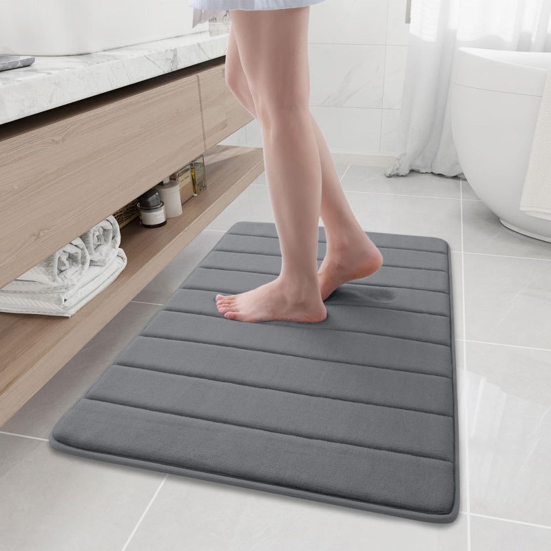 Buganda Memory Foam Bath Mat 354 x 24 Ultra Soft and NonSlip Bathroom Rugs Water Absorbent and Machine Washable Bath Rug Runner for Bathroom Shower and Tub Grey