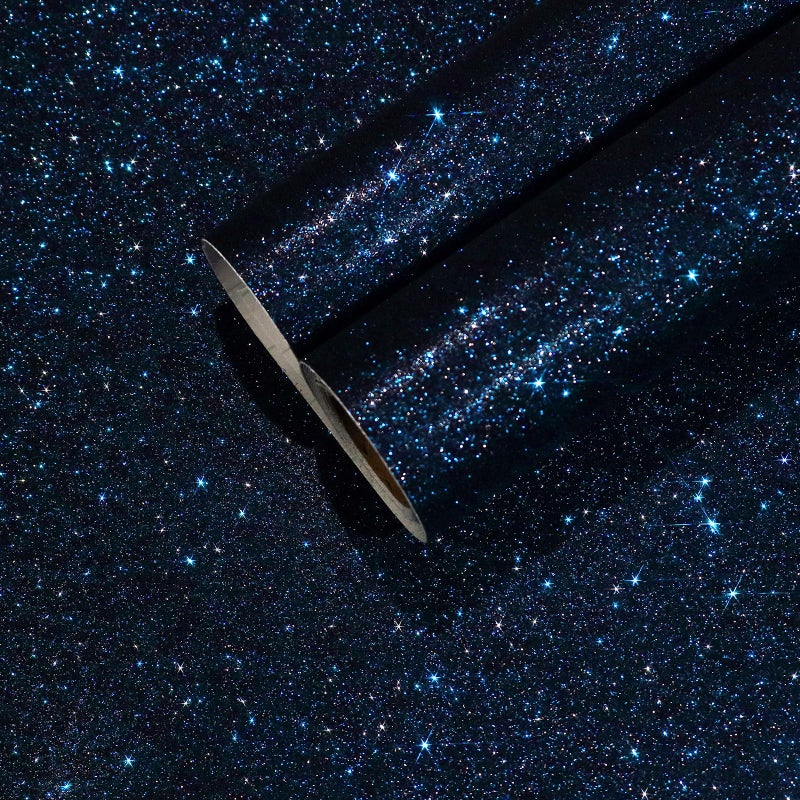 CHIHUT Black Blue Glitter Wallpaper Peel and Stick 157x100 Sparkle Glitter Contact Paper for Walls Self Adhesive Black Shiny Wallpaper Removable Fabric Wallpaper Decorative for Cabinets Crafts
