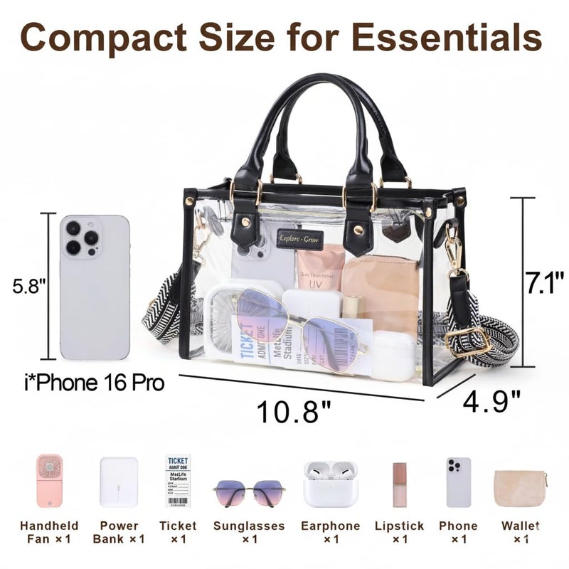 PACKISM Clear Tote Bags for Women - Clear Bag for Stadium Events with Privacy Inner Bag Transparent Tote Stadium Approved for Sport Events Game Day Concerts Festivals Daily, Black - Image 3