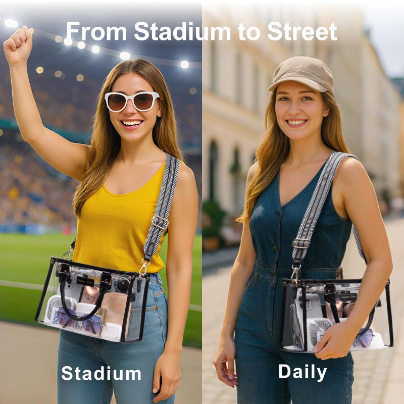 PACKISM Clear Tote Bags for Women - Clear Bag for Stadium Events with Privacy Inner Bag Transparent Tote Stadium Approved for Sport Events Game Day Concerts Festivals Daily, Black - Image 5