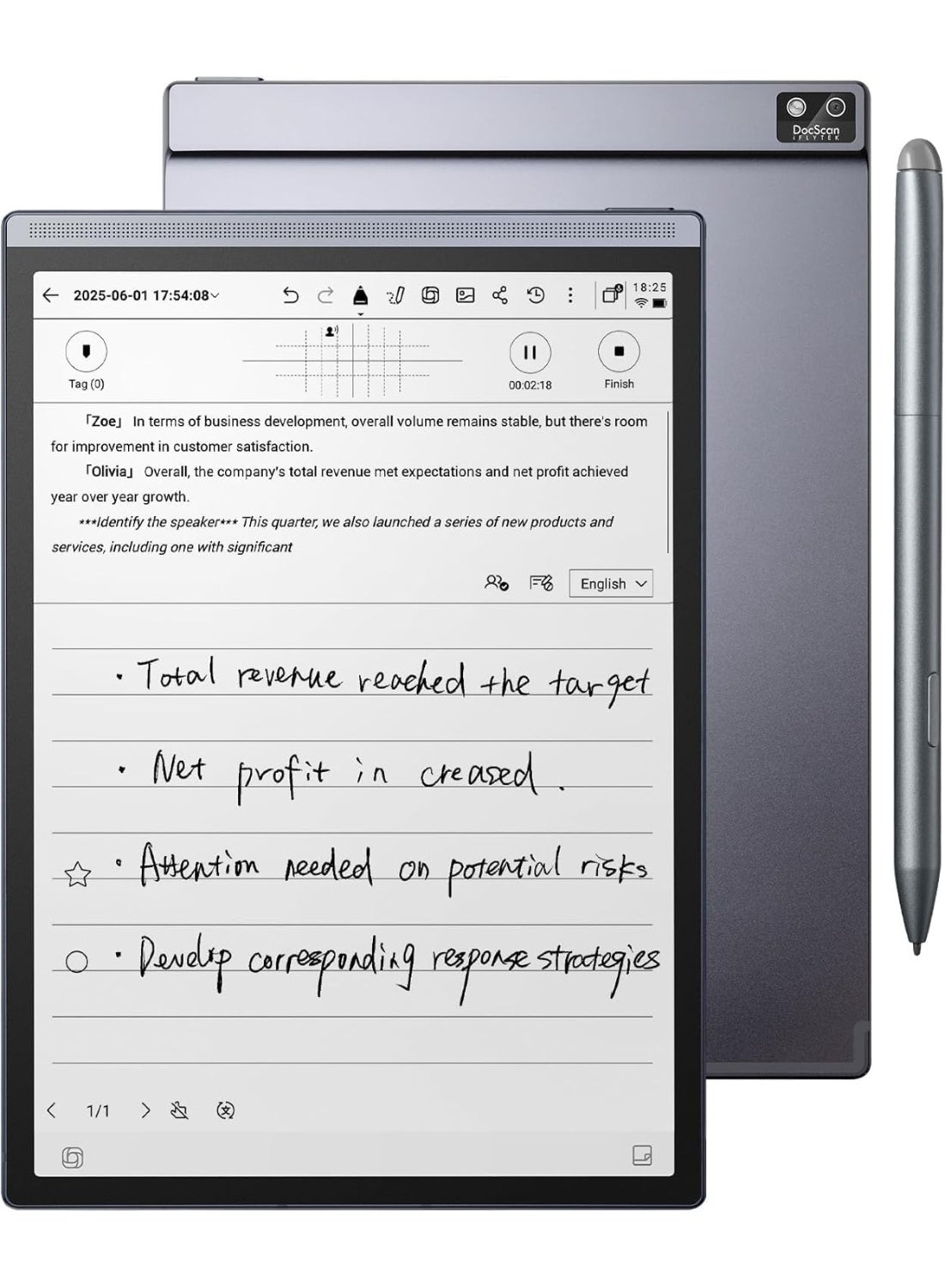 iFLYTEK AINOTE Air 2 8.2" Paper Tablet with Handwriting & Voice-to-Text Digital Notebook