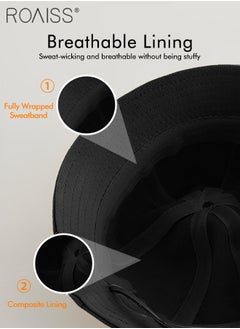 roaiss Children's Black Bucket Hat, Embroidered Sun Protection Hat with Windproof Belt, Wide Brim Sun Protection Bucket Hat, Suitable for Outdoor Sports Summer Beach Party  - Image 5