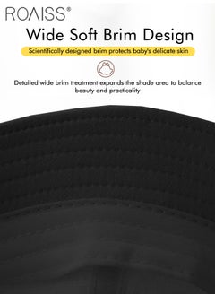 roaiss Children's Black Bucket Hat, Embroidered Sun Protection Hat with Windproof Belt, Wide Brim Sun Protection Bucket Hat, Suitable for Outdoor Sports Summer Beach Party  - Image 4