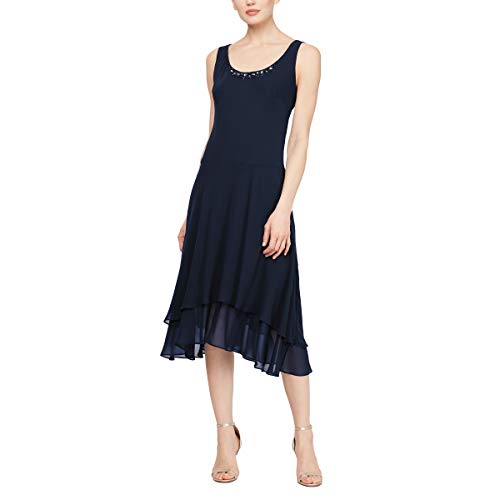 S.L. Fashions فستان الأم العروس من S.L. Fashions مع ياقة مزينة وكتف، ضيف زفاف، أزرق داكن، 18 - Image 2