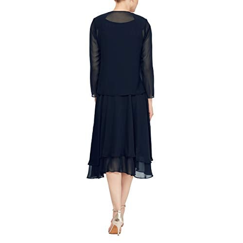 S.L. Fashions فستان الأم العروس من S.L. Fashions مع ياقة مزينة وكتف، ضيف زفاف، أزرق داكن، 18 - Image 3