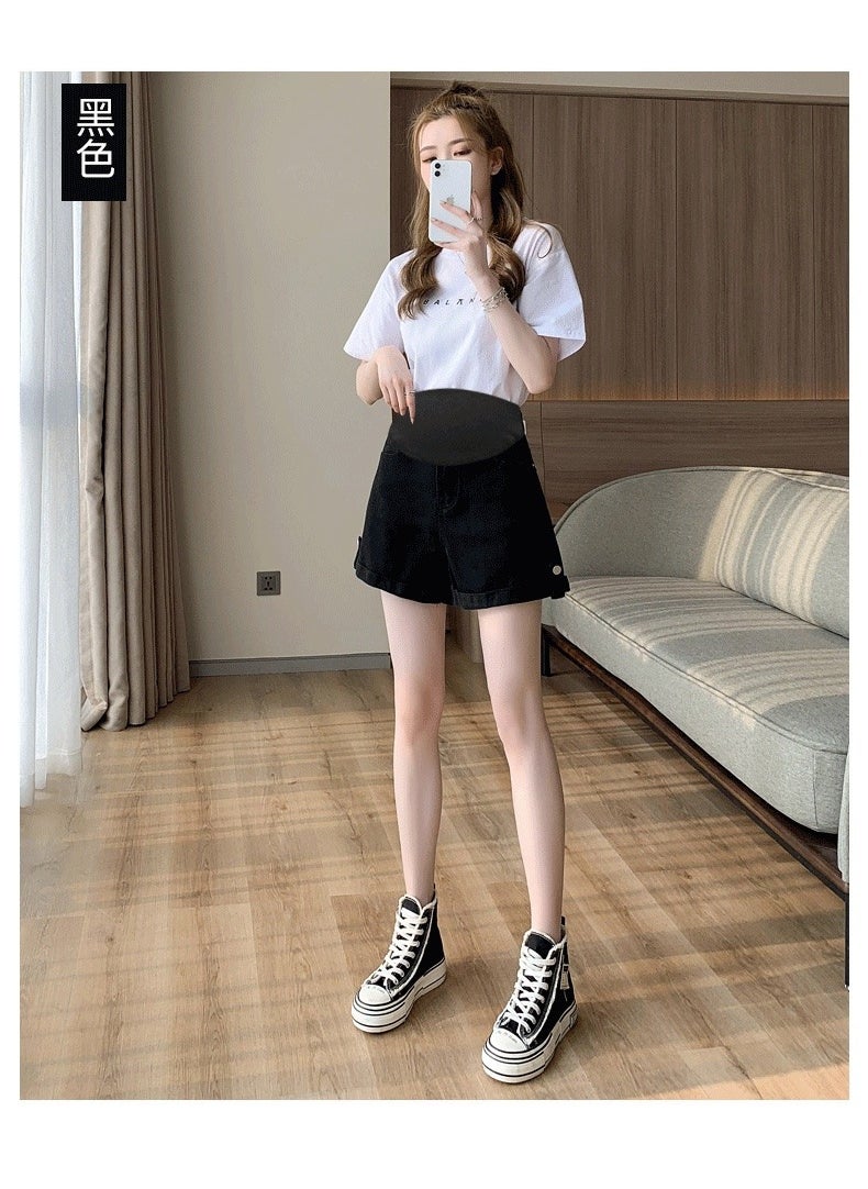 Generic Maternity Casual Denim Shorts Spring Summer Black  - Image 1
