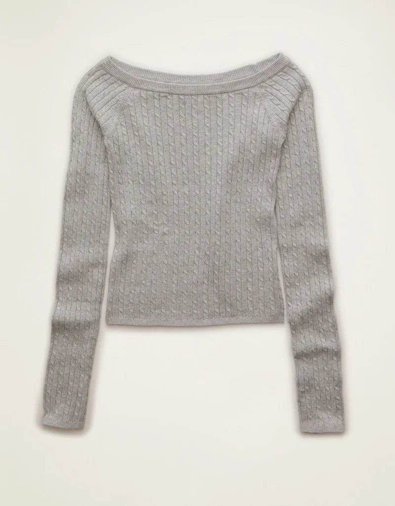 American Eagle  AE Fitted Off-the-Shoulder Cable Knit Sweater for Women | Best Price UAE