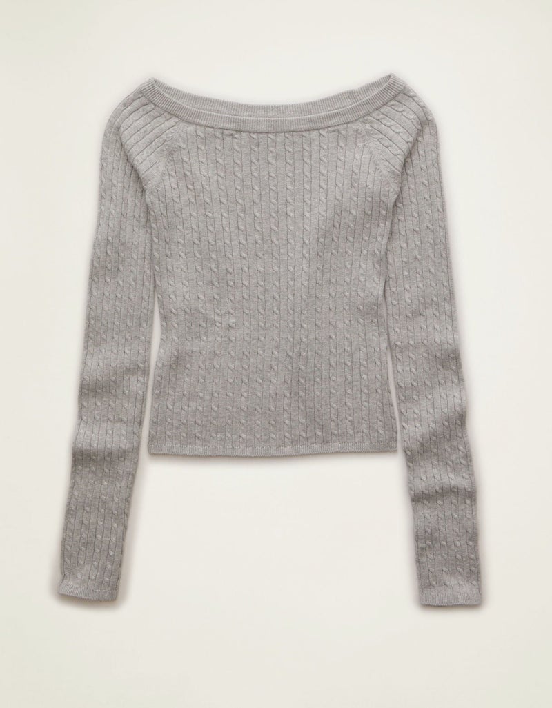 American Eagle AE Fitted Off-the-Shoulder Cable Knit Sweater - Image 4