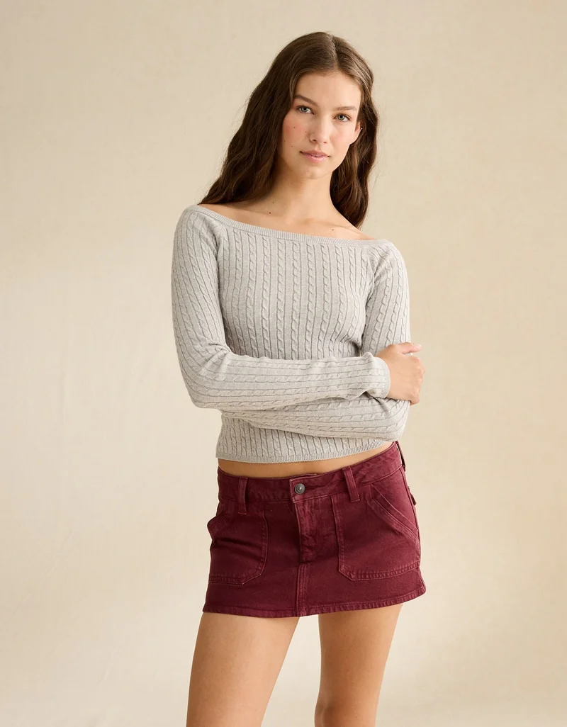 American Eagle  AE Fitted Off-the-Shoulder Cable Knit Sweater for Women | Best Price UAE